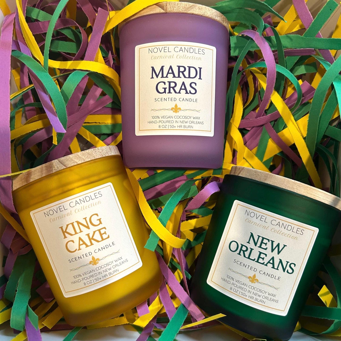 Mardi Gras Candle Trio Gift Set – New Orleans Scents, Wood Lids