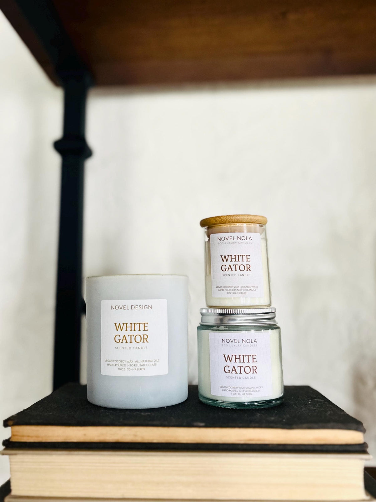White Gator Candle — Gourmand Vanilla Marshmallow Scent, Handmade in New Orleans Louisiana, Recycled Glass