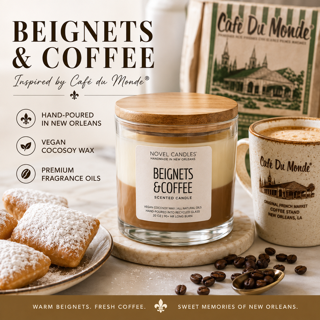 Beignets & Coffee Scented Candle – Official Cafe Du Monde Candle Scent | Handmade in New Orleans Foodie Gift | NOLA Vacation Souvenir