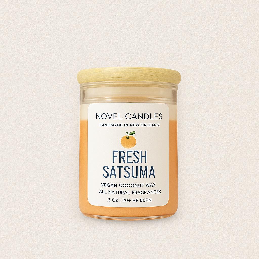 Fresh Satsuma Scented Candle: Sweet Orange, Bergamot & Basil, Vegan CocoSoy Wax