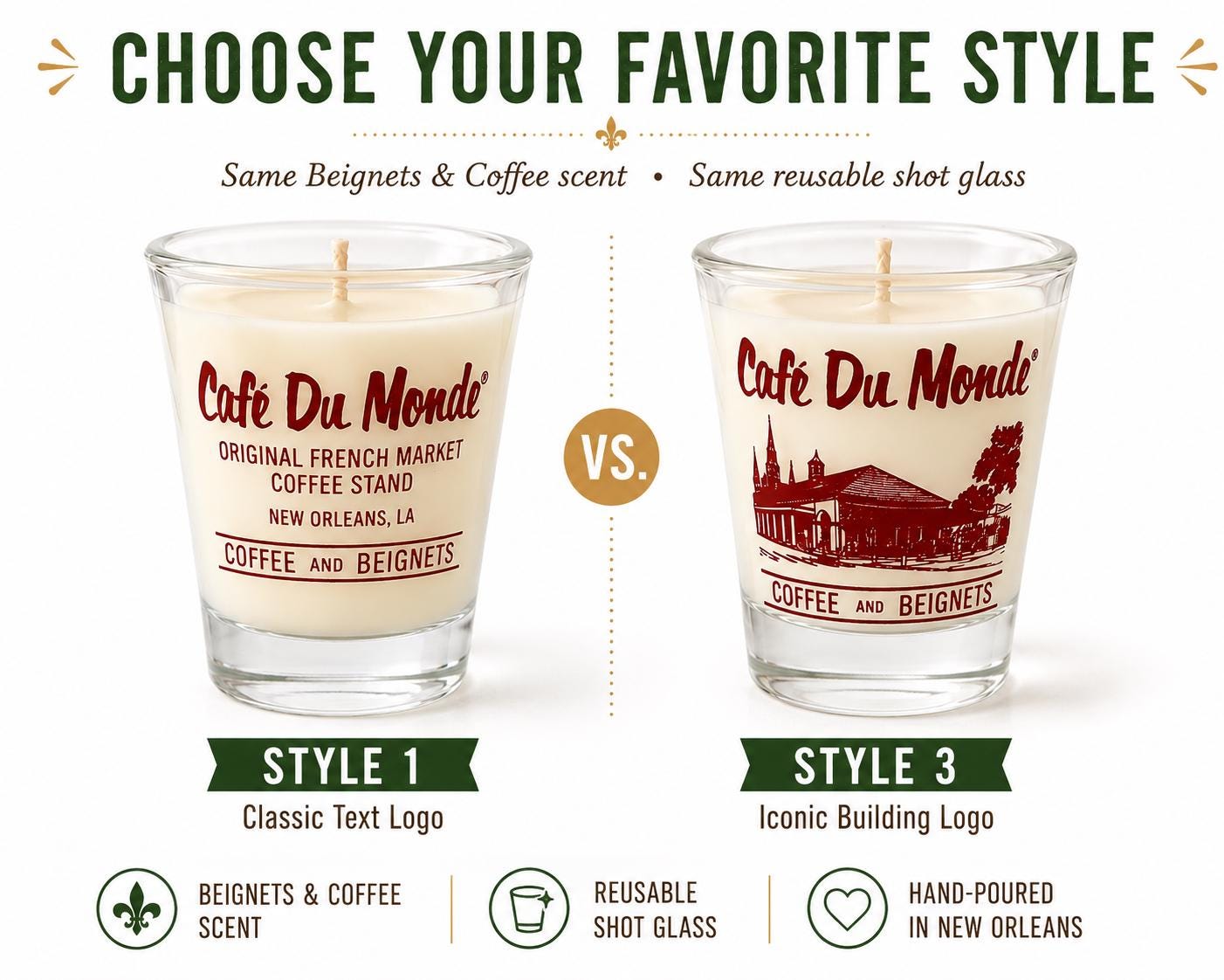 Official Café Du Monde Shot Glass Candle – Beignets & Coffee Scent, New Orleans Souvenir Gift, Reusable Shot Glass, French Quarter Favorite