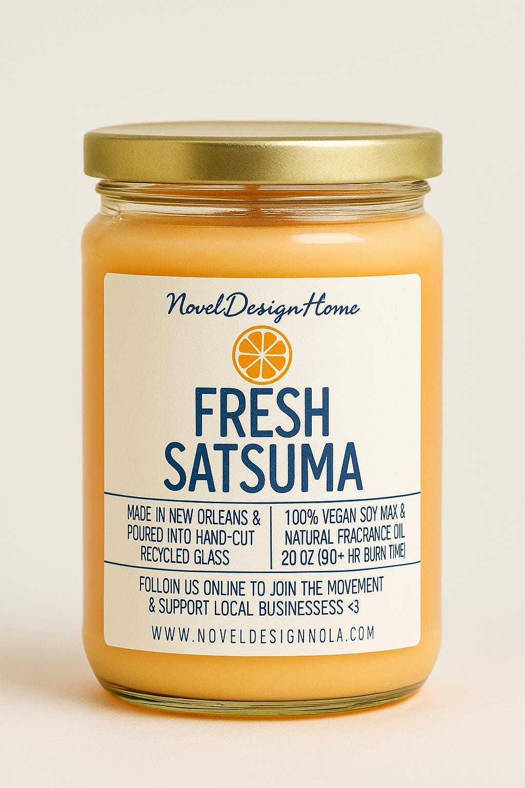 Fresh Satsuma Scented Candle: Sweet Orange, Bergamot & Basil, Vegan CocoSoy Wax