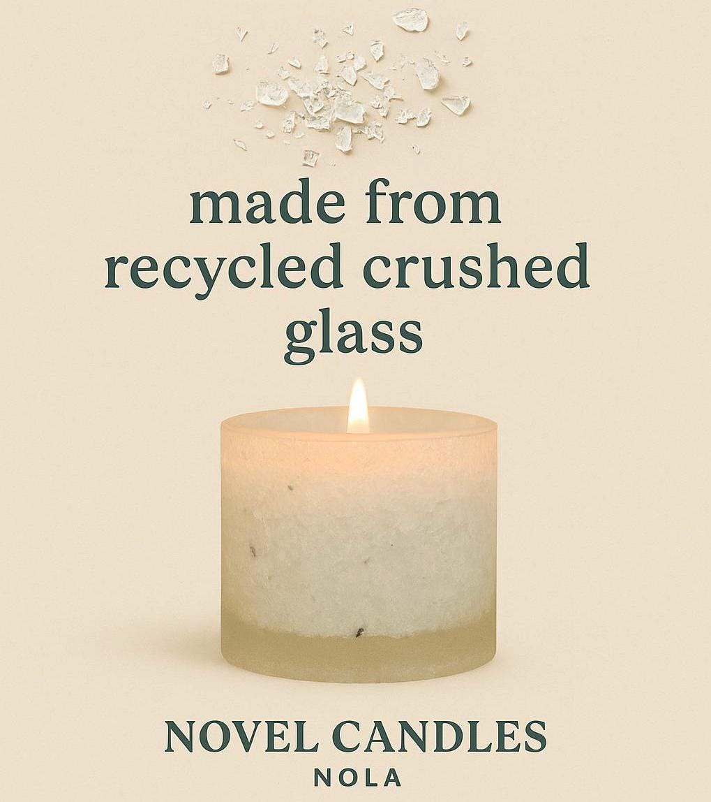 Blue Egret Candle: Citrus Sage Scent, Recycled Glass NOLA Gift
