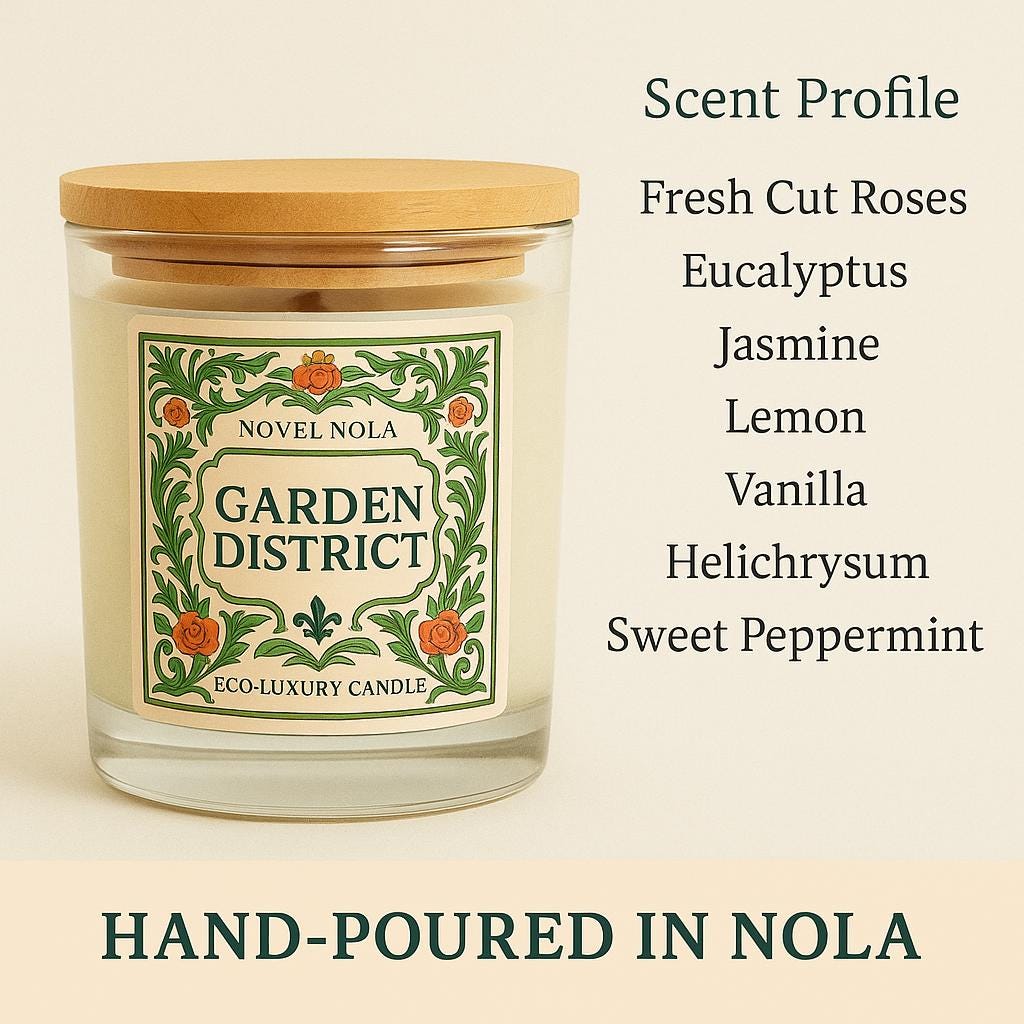 Garden District — Rose & Jasmine Scented Candle Eucalyptus, Vegan CocoSoy-Beeswax, New Orleans Home Decor