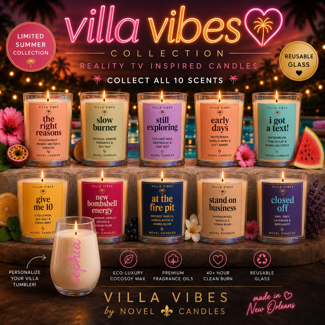 Villa Vibes Candle Collection 🏝️ | Reality TV Inspired Soy Candles | Personalized Villa Wine Tumbler | Summer Gift | Limited Edition