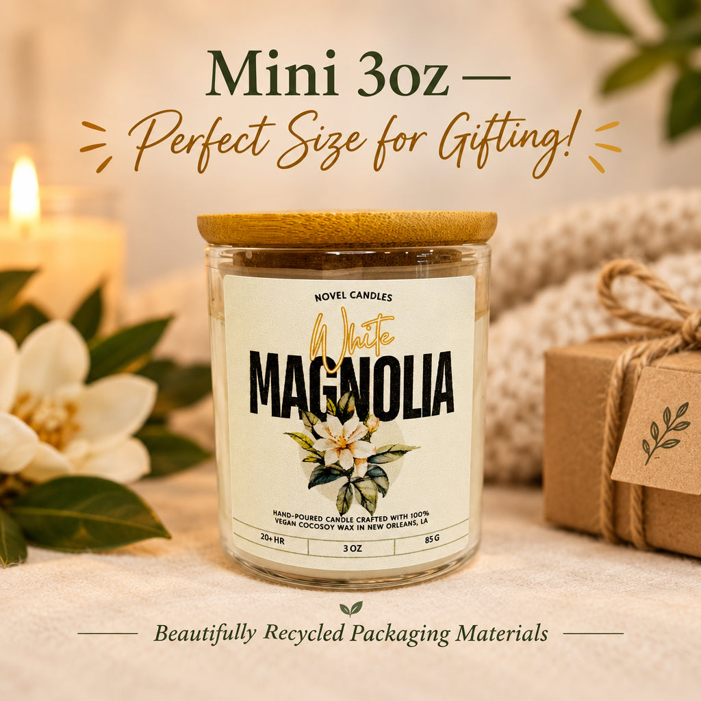 White Magnolia Scented Candle • Fresh Floral, Jasmine & Gardenia Scent, Handmade in New Orleans, Southern Home Decor in Reusable Glass