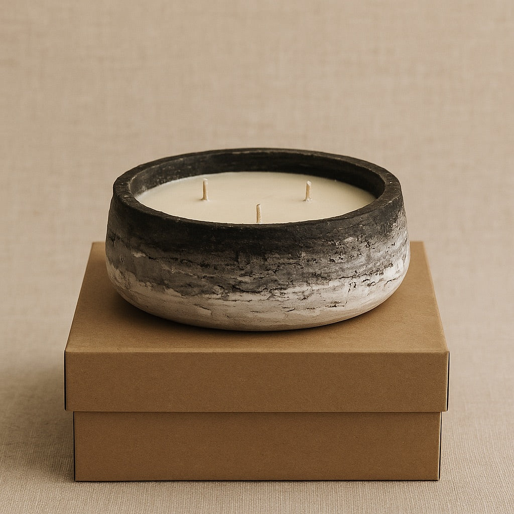 Delta Forms Collection | Luxury Coco-Soy Candles in Handcrafted Recycled Glass & Reusable Concrete Vessels