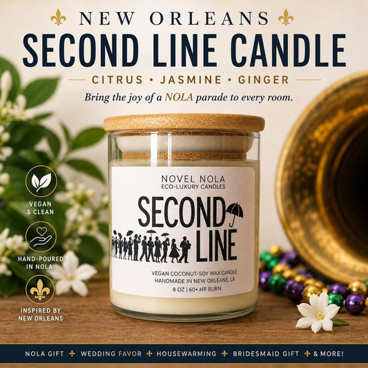 SECOND LINE — New Orleans Gift Candle | Citrus Jasmine Grapefruit Scented | NOLA Gift | Louisiana Wedding Favor | Mardi Gras Decor