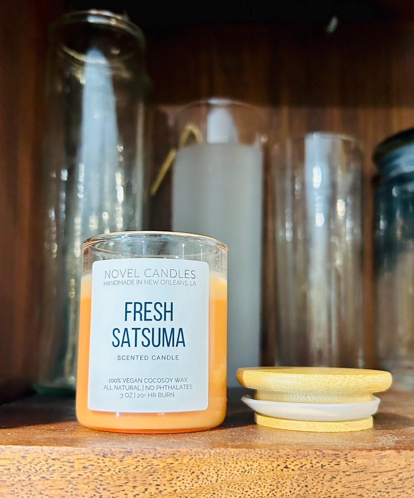 Fresh Satsuma Scented Candle: Sweet Orange, Bergamot & Basil, Vegan CocoSoy Wax
