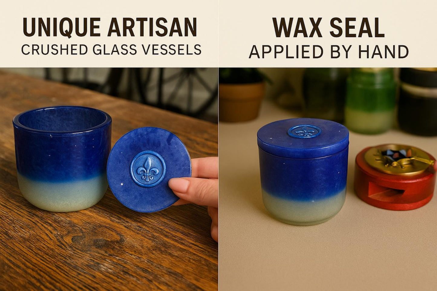 Blue Egret Candle: Citrus Sage Scent, Recycled Glass NOLA Gift