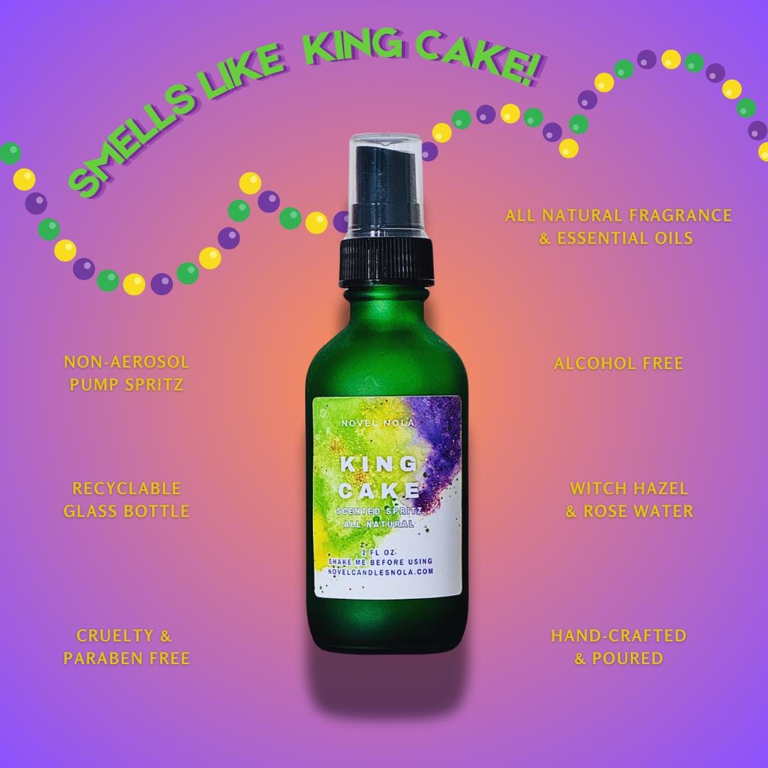King Cake Scented Room & Car Spray — All Natural Fragrance, Mardi Gras Gift, New Orleans Themed Scent, Made in NOLA