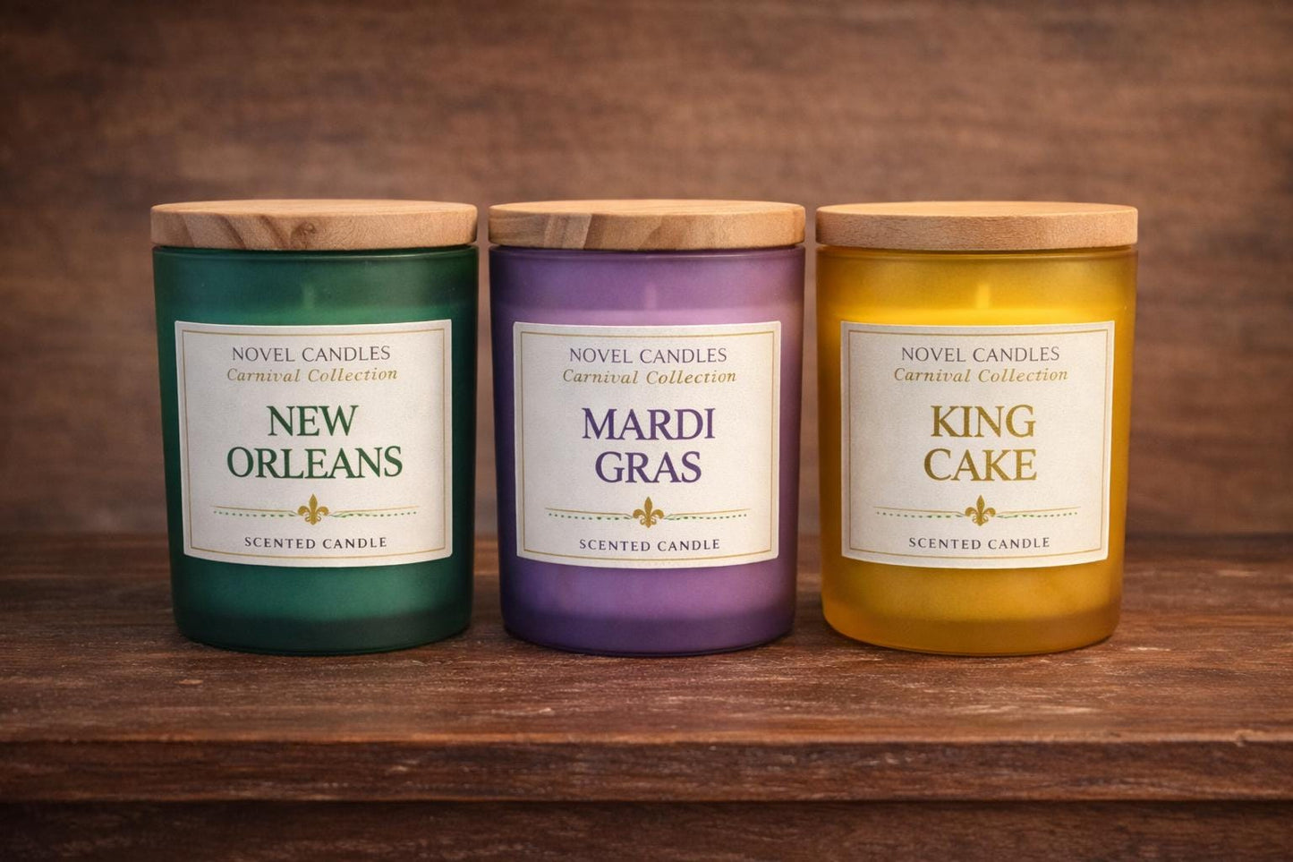 Mardi Gras Candle Trio Gift Set – New Orleans Scents, Wood Lids