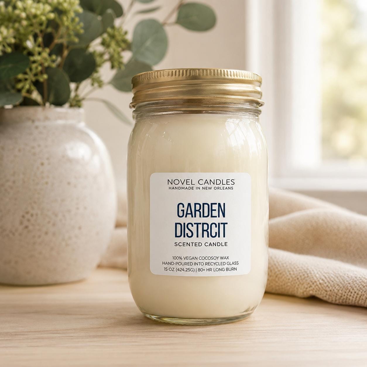 Garden District — Rose & Jasmine Scented Candle Eucalyptus, Vegan CocoSoy-Beeswax, New Orleans Home Decor