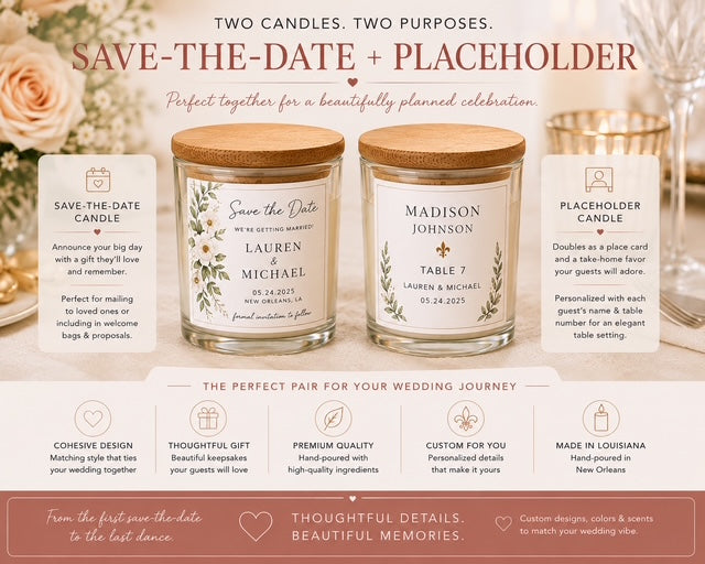 Personalized Wedding Place Card Candle | Custom Wedding Favor | Guest Name Candle | Table Number Candle | Wedding Reception Decor