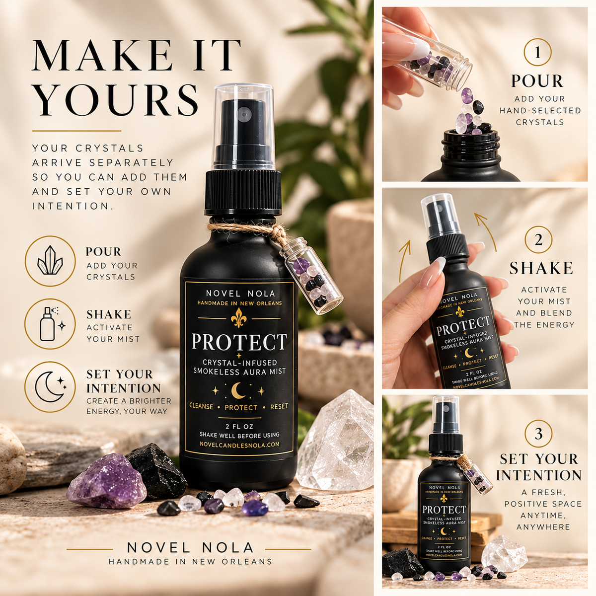 PROTECT Aura Protection Spritz — Smokeless Smudge Palo Santo & Sage Room Spray: Crystal Infused Energy Cleansing Mist
