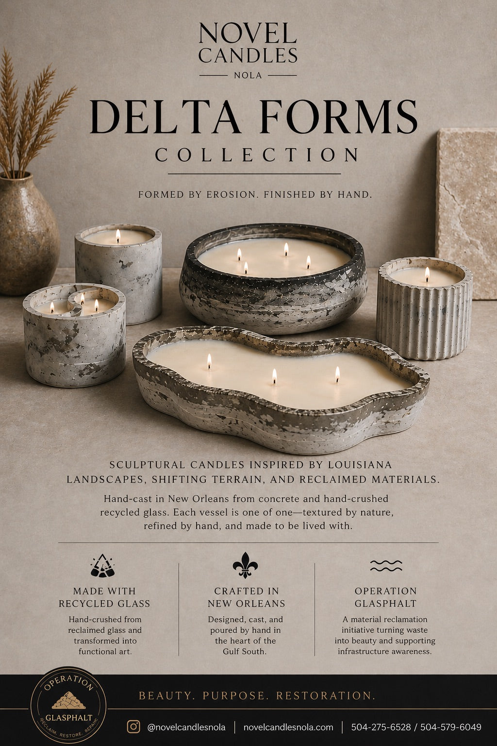 Delta Forms Collection | Luxury Coco-Soy Candles in Handcrafted Recycled Glass & Reusable Concrete Vessels
