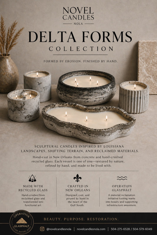 Delta Forms Collection | Luxury Coco-Soy Candles in Handcrafted Recycled Glass & Reusable Concrete Vessels