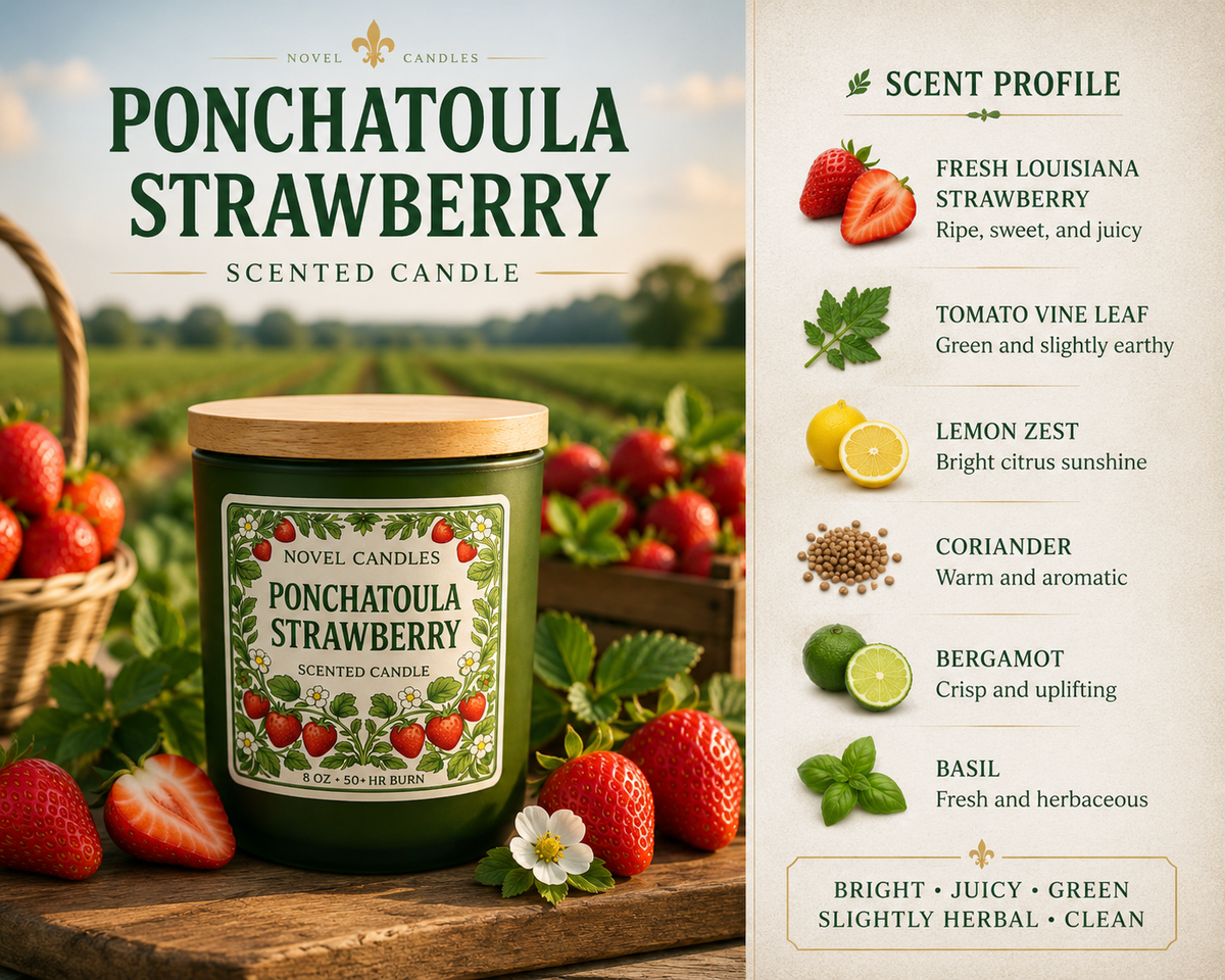 Ponchatoula Strawberry Candle – Fresh Louisiana Strawberry & Green Vine Scent | Hand-Poured in New Orleans