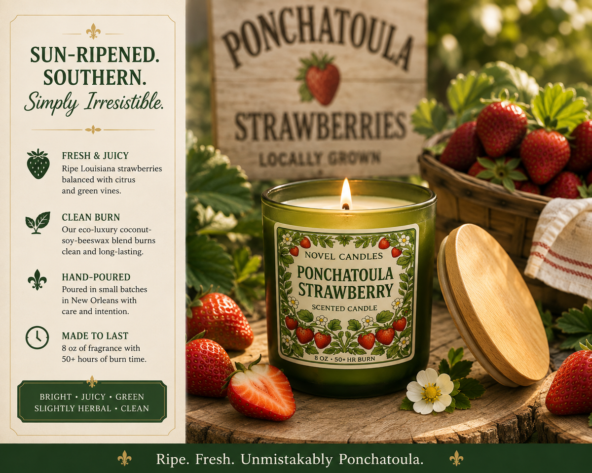 Ponchatoula Strawberry Candle – Fresh Louisiana Strawberry & Green Vine Scent | Hand-Poured in New Orleans