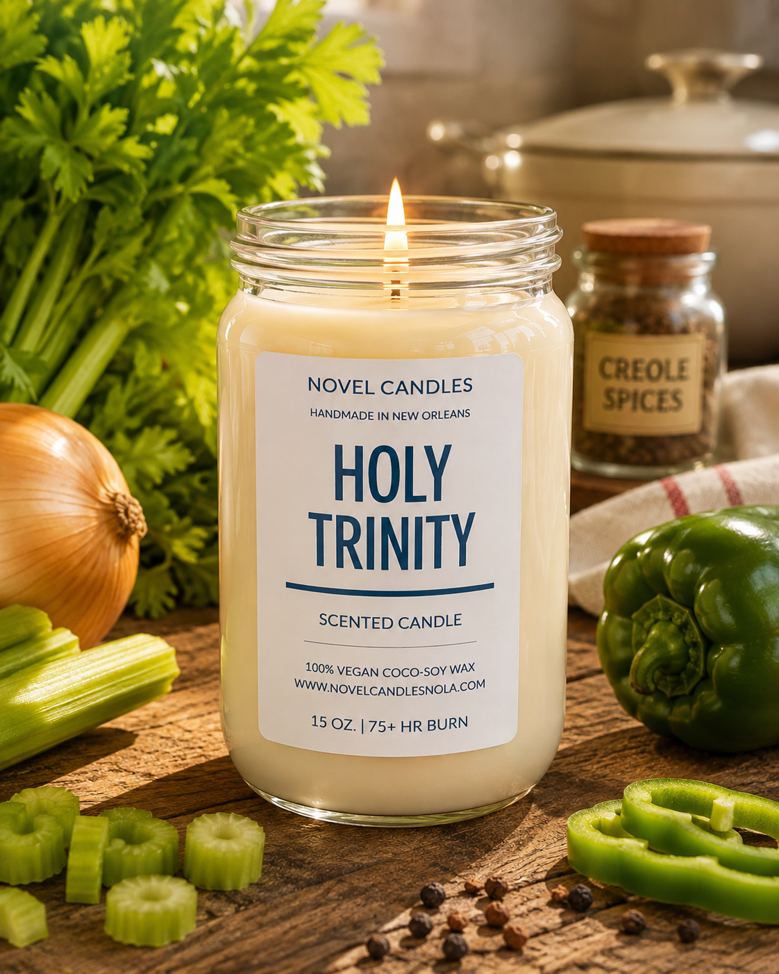 Holy Trinity Candle – Onion, Celery & Bell Pepper | New Orleans Cajun Cooking Scented Candle