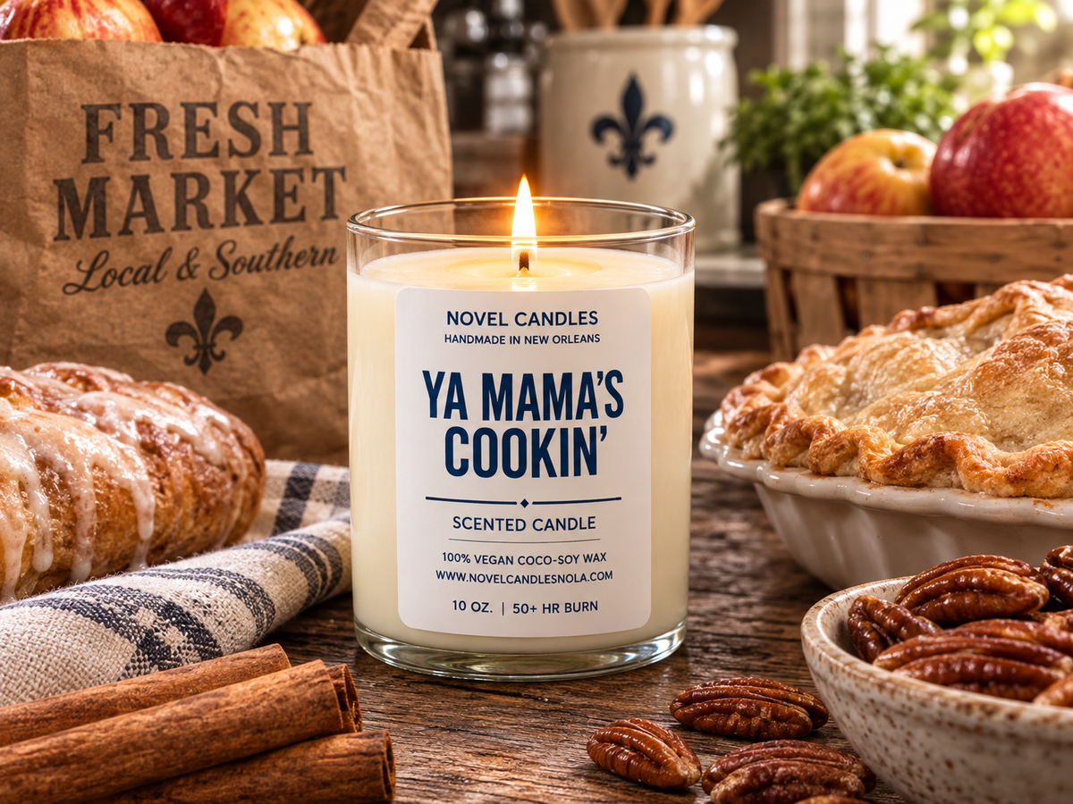 Ya Mama’s Cookin’ Candle | Fresh Baked Bread, Cinnamon Sugar, Pecan Pie & Apple | New Orleans Southern Home Scent