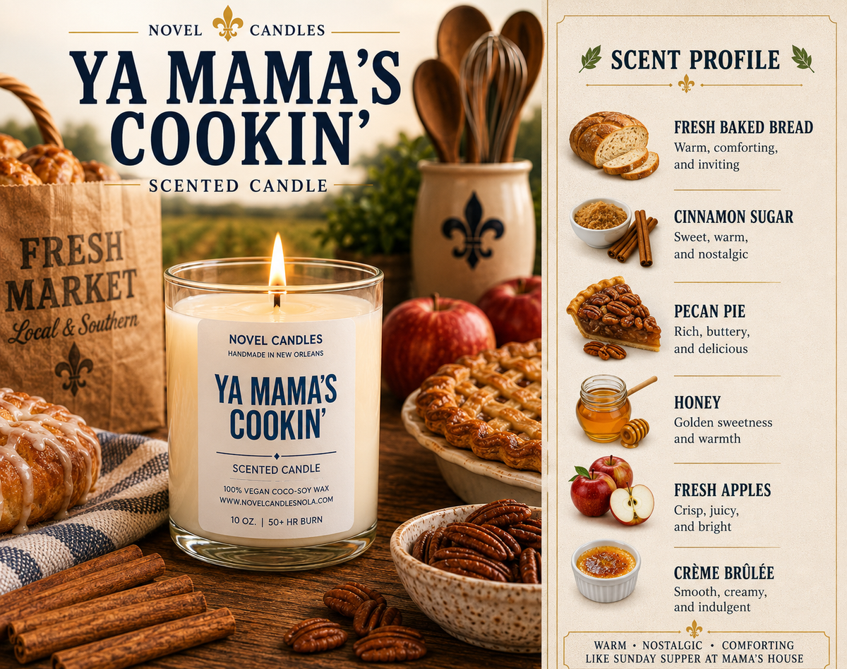 Ya Mama’s Cookin’ Candle | Fresh Baked Bread, Cinnamon Sugar, Pecan Pie & Apple | New Orleans Southern Home Scent