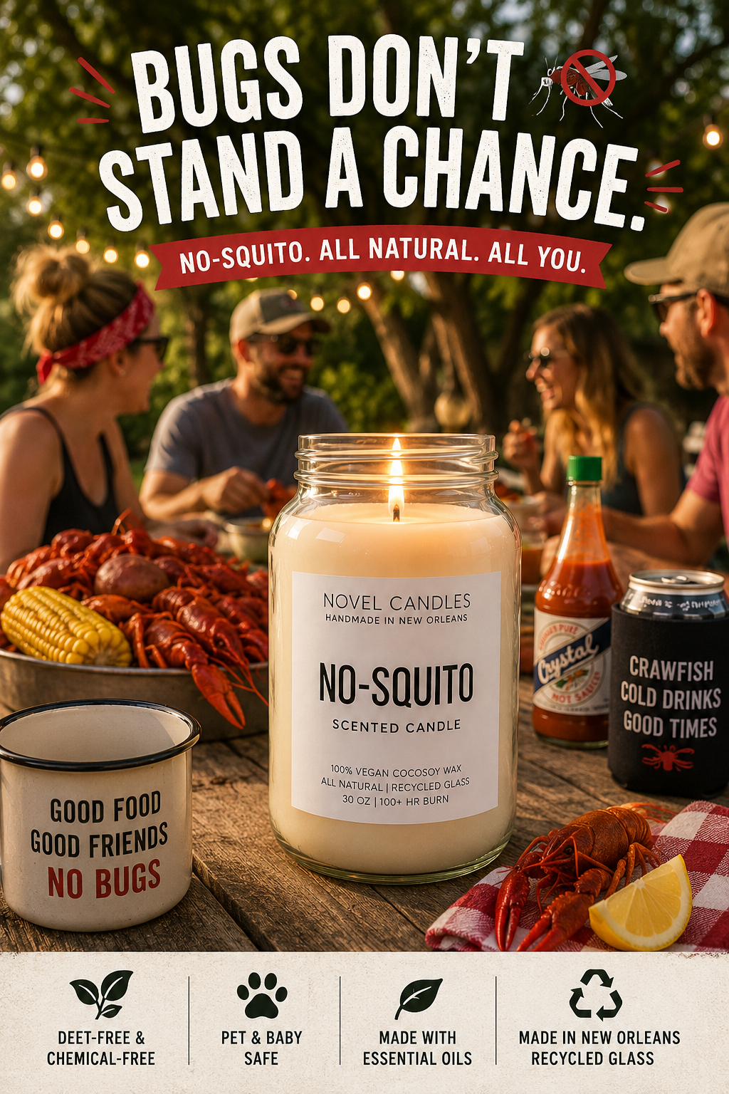NO-SQUITO Outdoor Candle - Basil, Lavender, Lemongrass, Sage Mosquito Candle