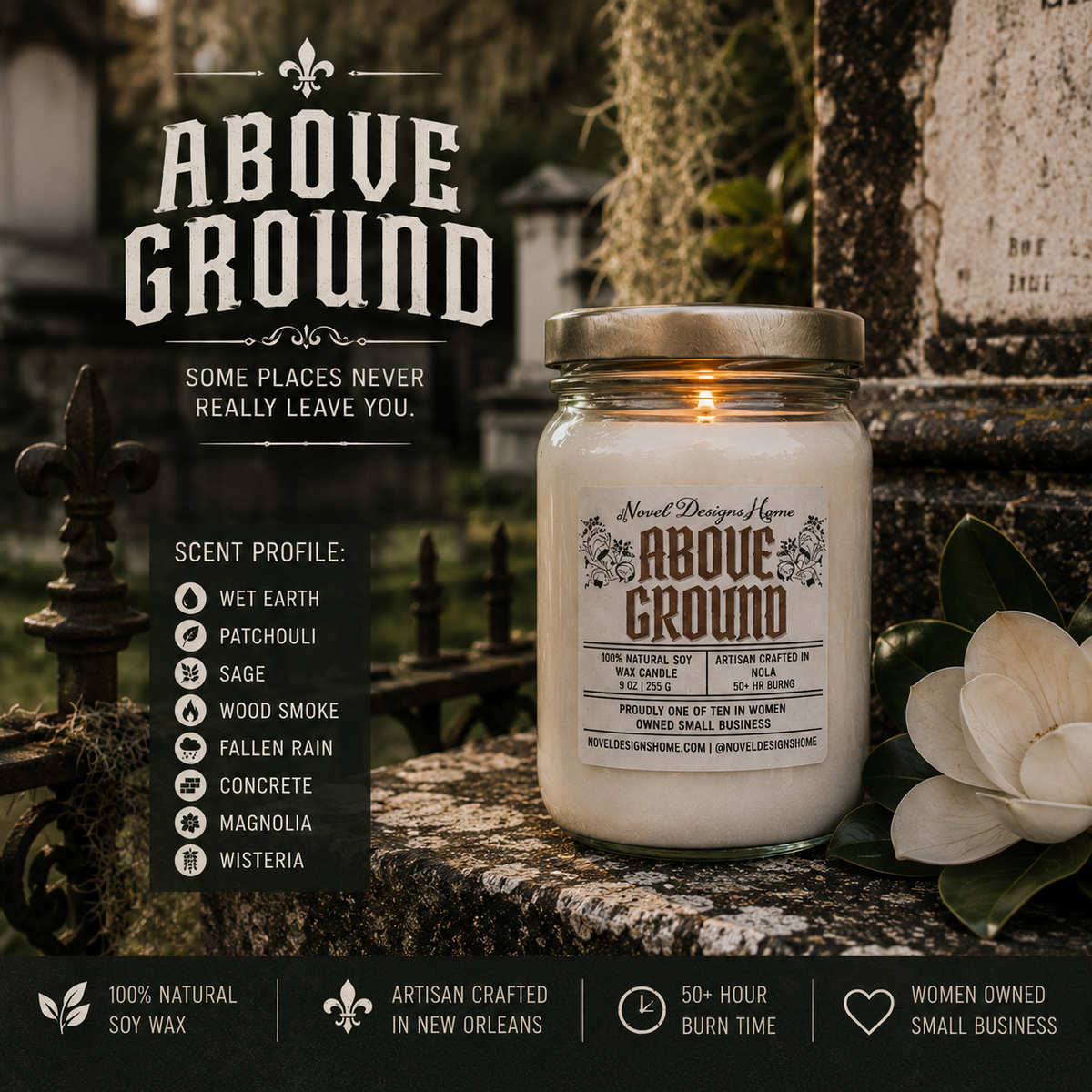 Above Ground Candle — Petrichor Candle: New Orleans Cemetery Inspired Scent, Earthy Wet Concrete