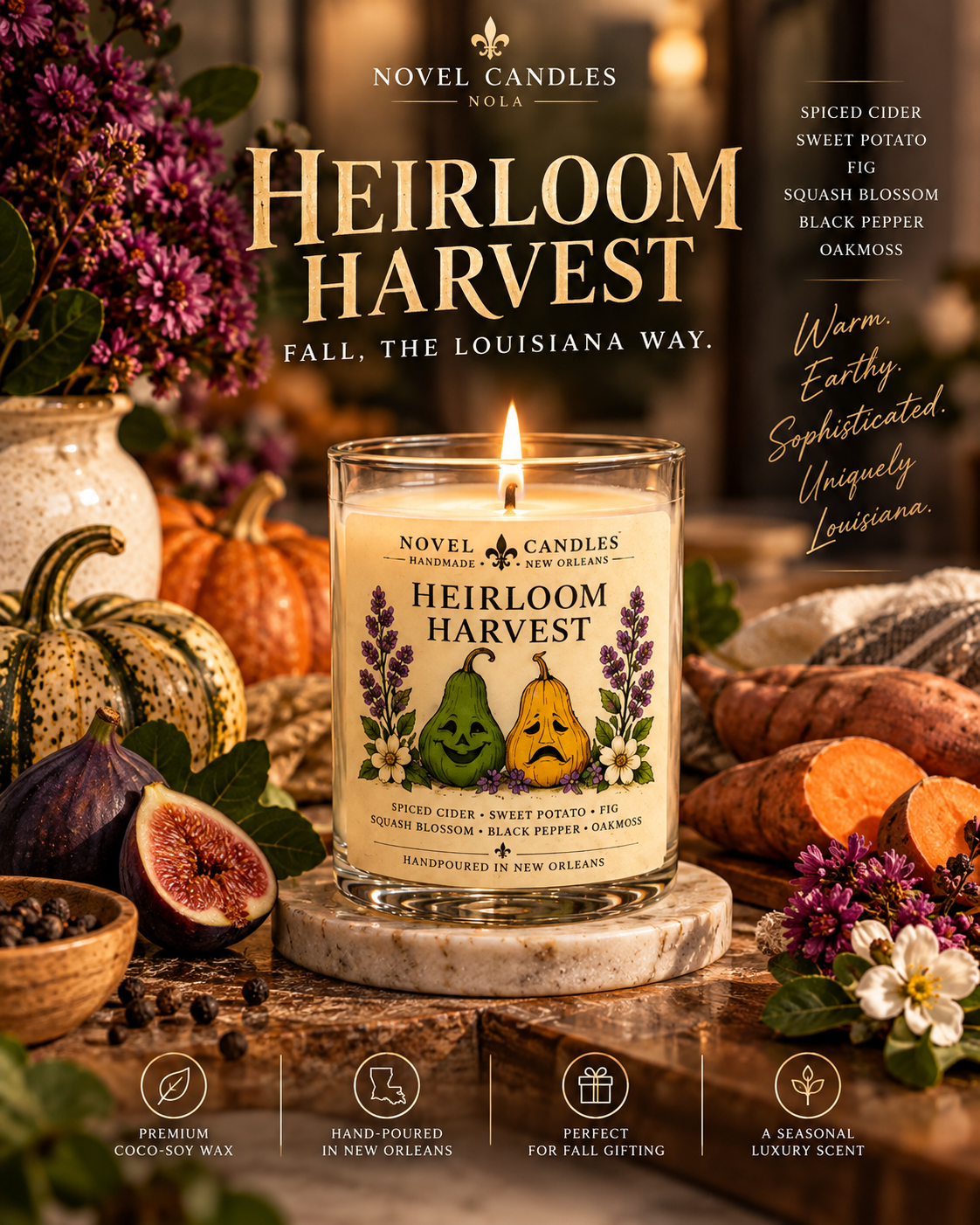 Heirloom Harvest Fall Candle | Sweet Potato, Fig & Spiced Cider | Louisiana Fall Candle | Southern Autumn Gift | Handmade in New Orleans