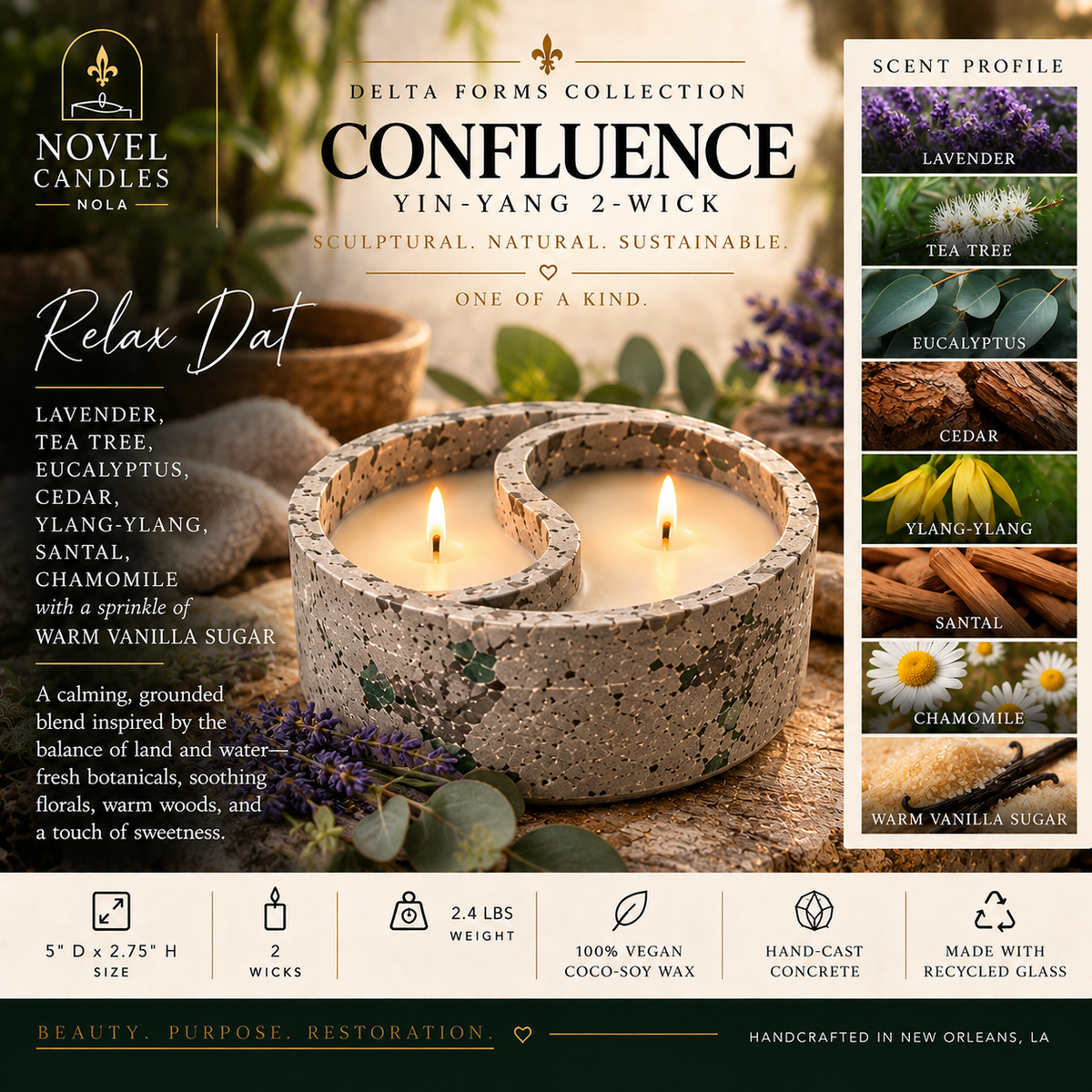 Delta Forms Collection | Luxury Coco-Soy Candles in Handcrafted Recycled Glass & Reusable Concrete Vessels