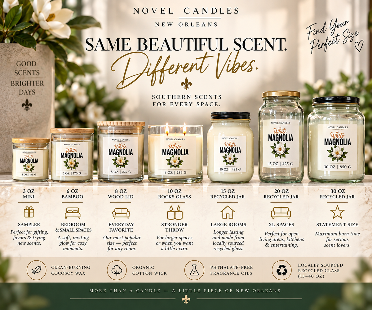 White Magnolia Scented Candle • Fresh Floral, Jasmine & Gardenia Scent, Handmade in New Orleans, Southern Home Decor in Reusable Glass
