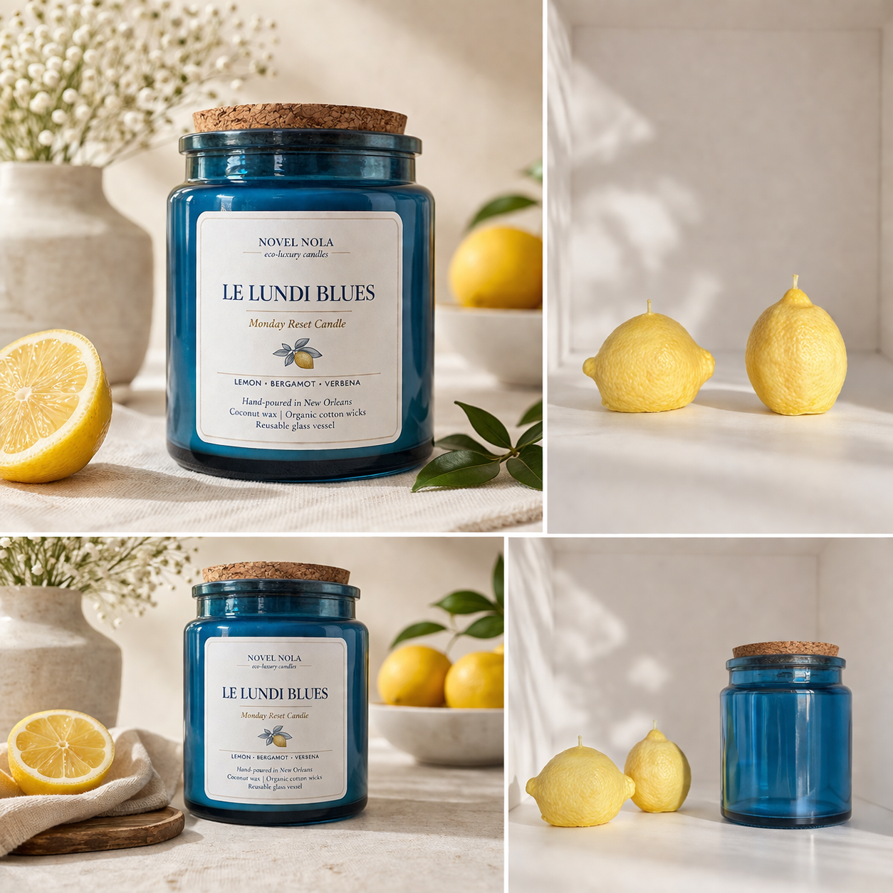 LUNDI BLUES Lemon Candle | Bright Citrus Ritual Candle | Monday Reset | Fresh Lemon Scent | Eco-Luxury Hand-Poured Candle