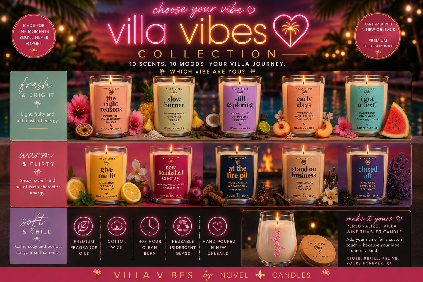 Villa Vibes Candle Collection 🏝️ | Reality TV Inspired Soy Candles | Personalized Villa Wine Tumbler | Summer Gift | Limited Edition