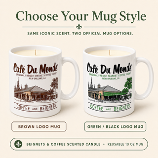 Official Cafe Du Monde Mug Candle – Beignets & Coffee Scent, 10oz Reusable Coffee Mug, New Orleans Souvenir Gift