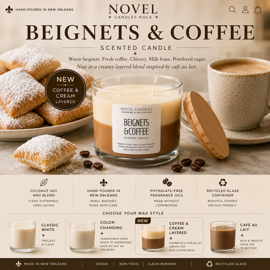 Beignets & Coffee Scented Candle – Official Cafe Du Monde Candle Scent | Handmade in New Orleans Foodie Gift | NOLA Vacation Souvenir