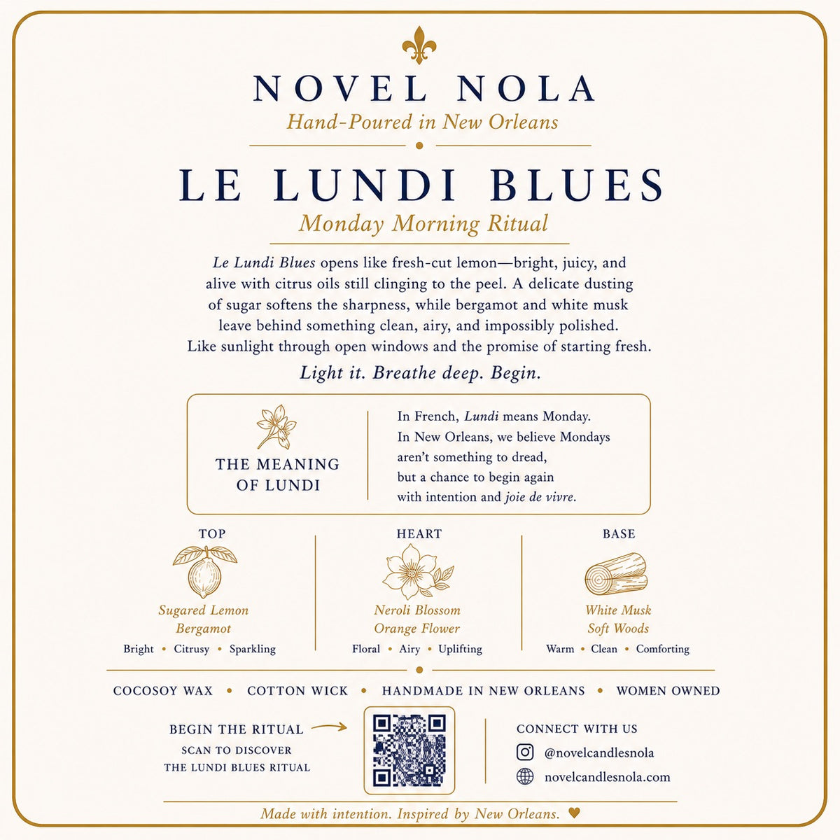 LUNDI BLUES Lemon Candle | Bright Citrus Ritual Candle | Monday Reset | Fresh Lemon Scent | Eco-Luxury Hand-Poured Candle