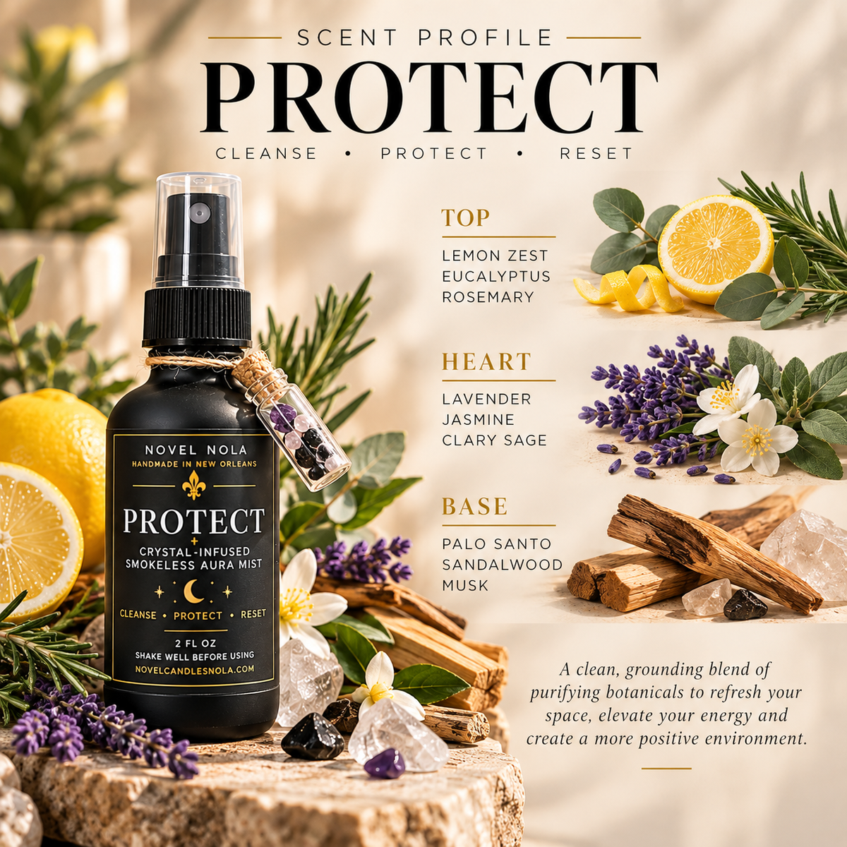 PROTECT Aura Protection Spritz — Smokeless Smudge Palo Santo & Sage Room Spray: Crystal Infused Energy Cleansing Mist