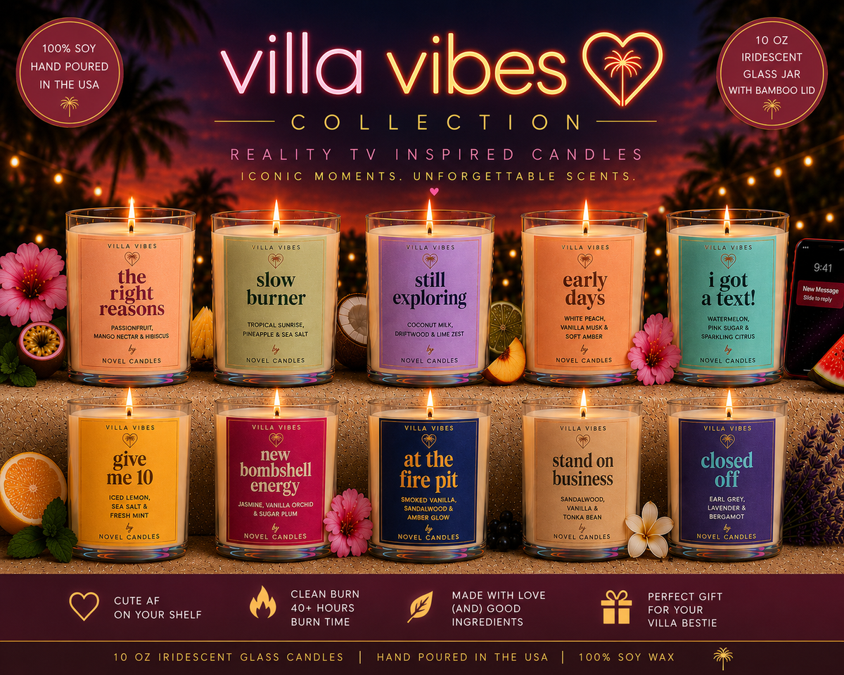 Villa Vibes Candle Collection 🏝️ | Fiji Island USA Inspired Scented Candles | Reusable Shiny Tumbler | Tropical Summer Scents | Reality TV Bestie Gift | Limited Edition