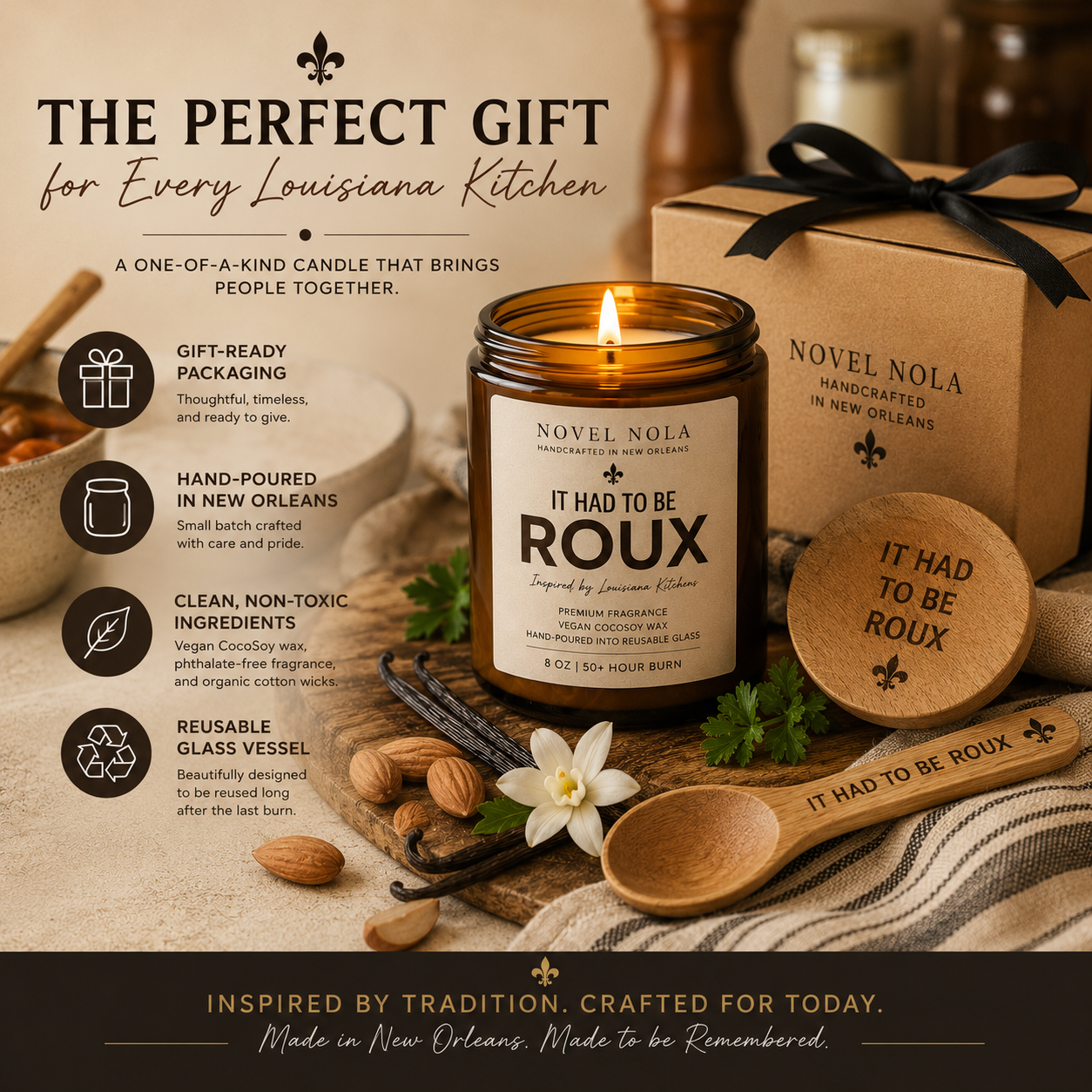It Had to Be Roux Candle | Louisiana Kitchen Candle | Toasted Almond, Oak & Smoked Vanilla | Hand-Poured in New Orleans