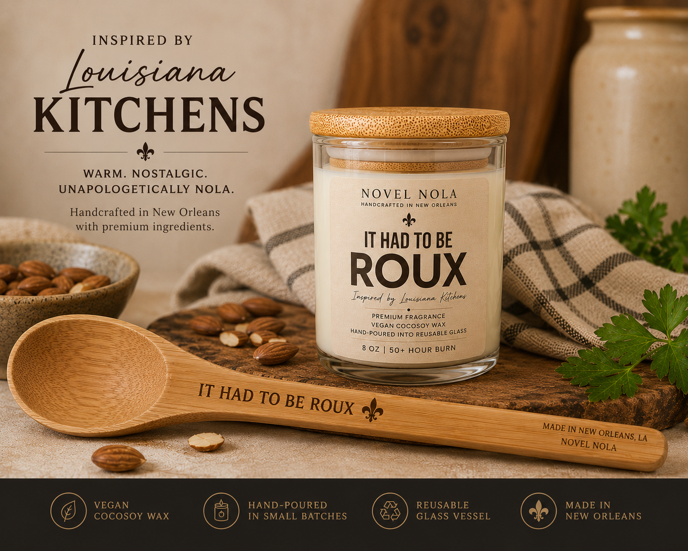 It Had to Be Roux Candle | Louisiana Kitchen Candle | Toasted Almond, Oak & Smoked Vanilla | Hand-Poured in New Orleans