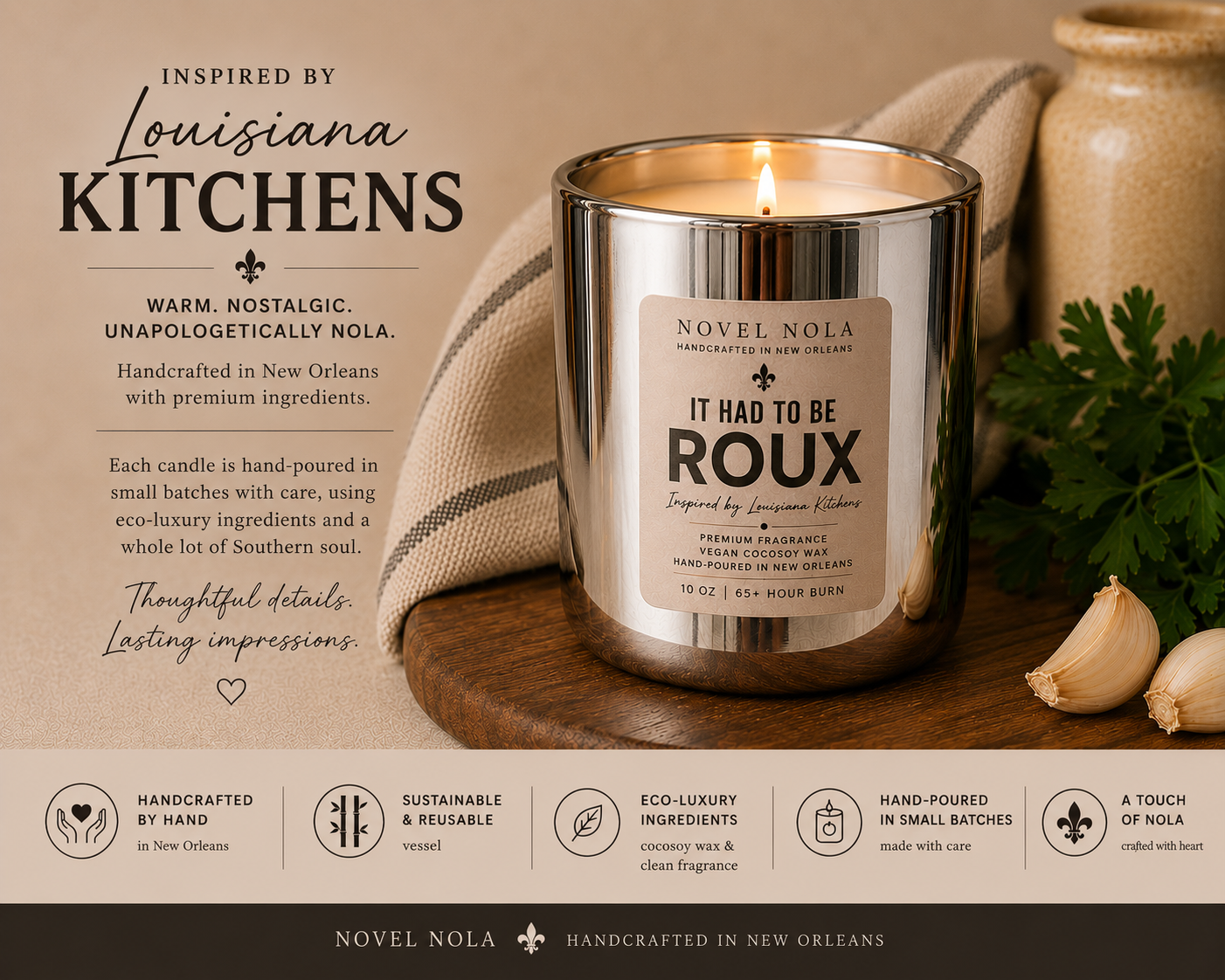 It Had to Be Roux Candle | Louisiana Kitchen Candle | Toasted Almond, Oak & Smoked Vanilla | Hand-Poured in New Orleans
