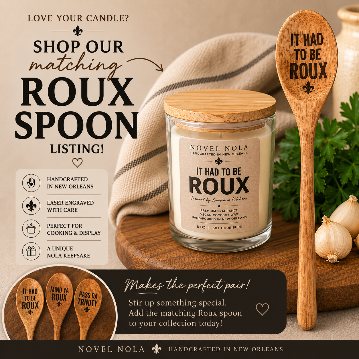It Had to Be Roux Candle | Louisiana Kitchen Candle | Toasted Almond, Oak & Smoked Vanilla | Hand-Poured in New Orleans