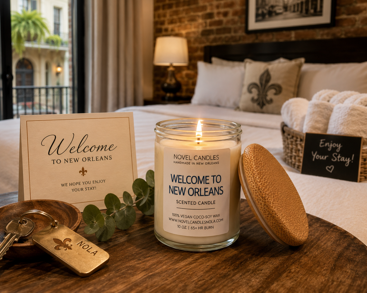 Welcome to New Orleans Scented Candle: Spicy Sweet Floral Citrus Bay Scent, Handmade in NOLA, Wedding Favor, Orleans Gift Idea