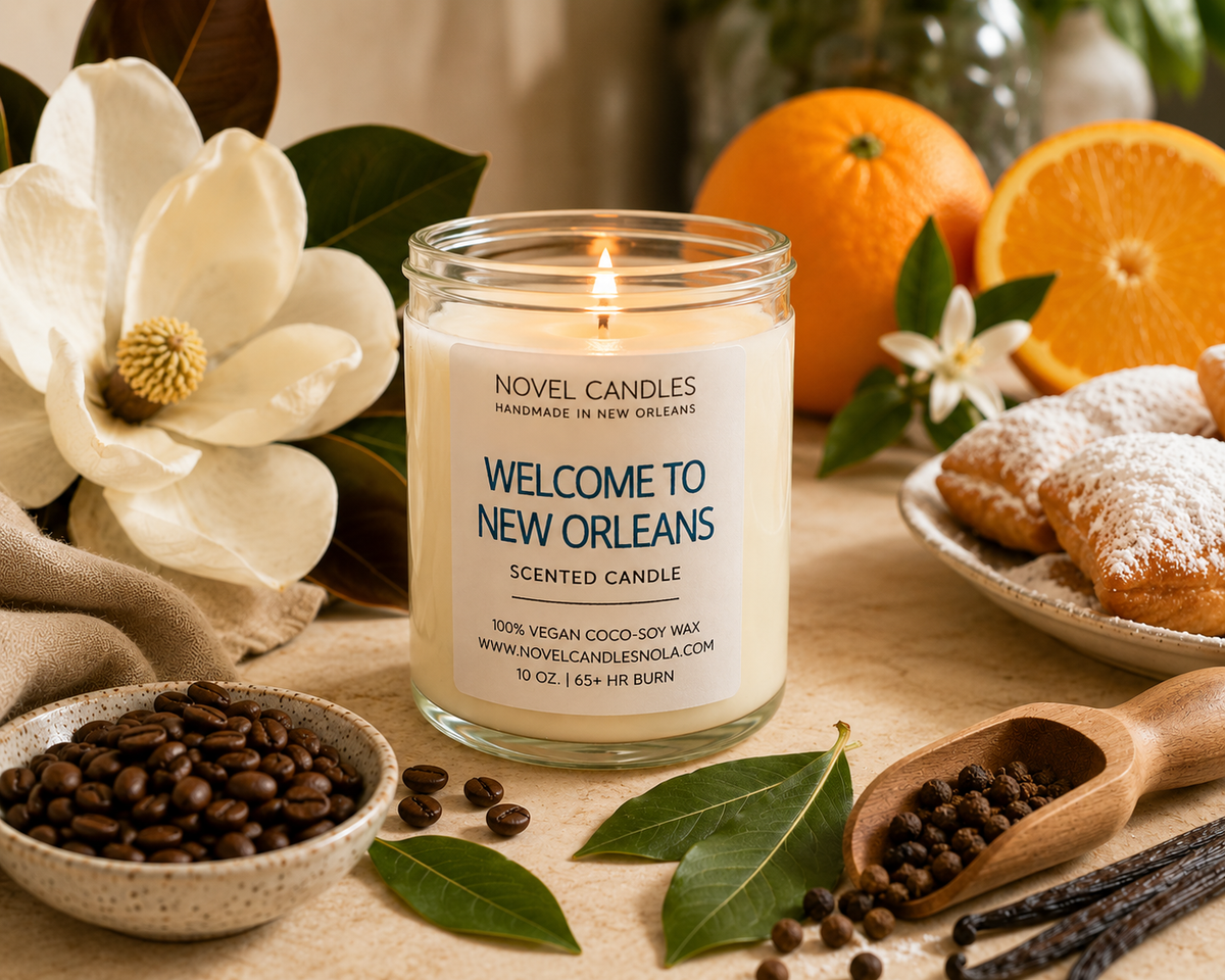 Welcome to New Orleans Scented Candle: Spicy Sweet Floral Citrus Bay Scent, Handmade in NOLA, Wedding Favor, Orleans Gift Idea