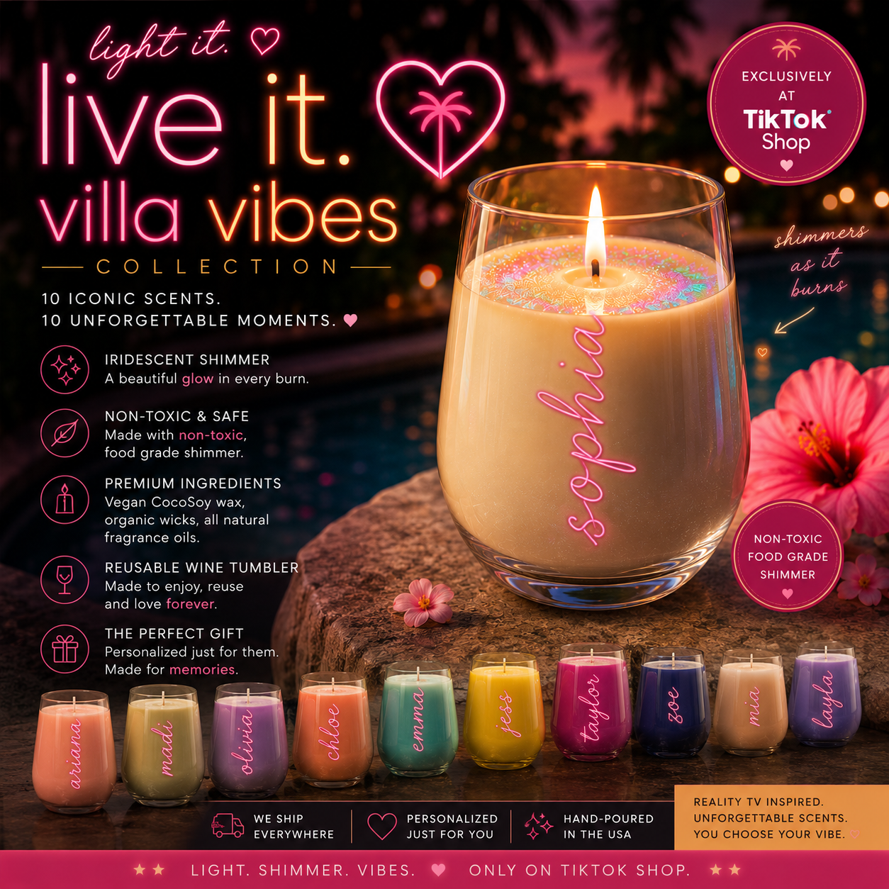 Personalized Villa Wine Tumbler Candle 🏝️ | Fiji Island USA Villa Inspired Coconut Soy Candles | Tropical Vacation Scented | Summer Gift | Limited Edition