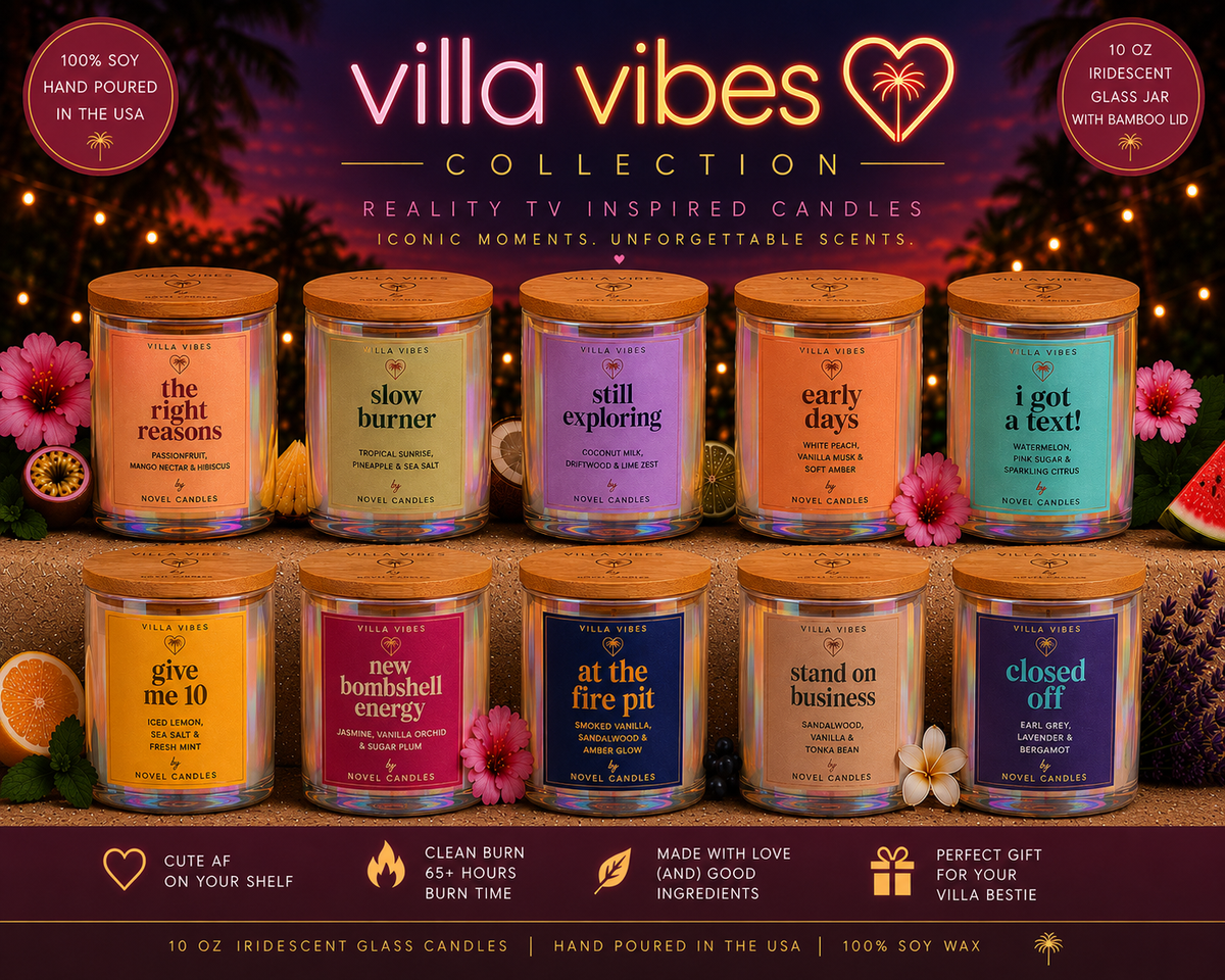 Villa Vibes Candle Collection 🏝️ | Fiji Island USA Inspired Scented Candles | Reusable Shiny Tumbler | Tropical Summer Scents | Reality TV Bestie Gift | Limited Edition