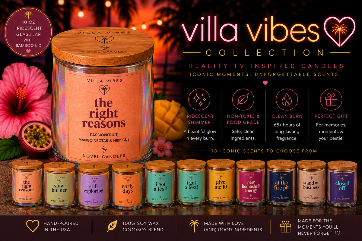 Villa Vibes Candle Collection 🏝️ | Fiji Island USA Inspired Scented Candles | Reusable Shiny Tumbler | Tropical Summer Scents | Reality TV Bestie Gift | Limited Edition