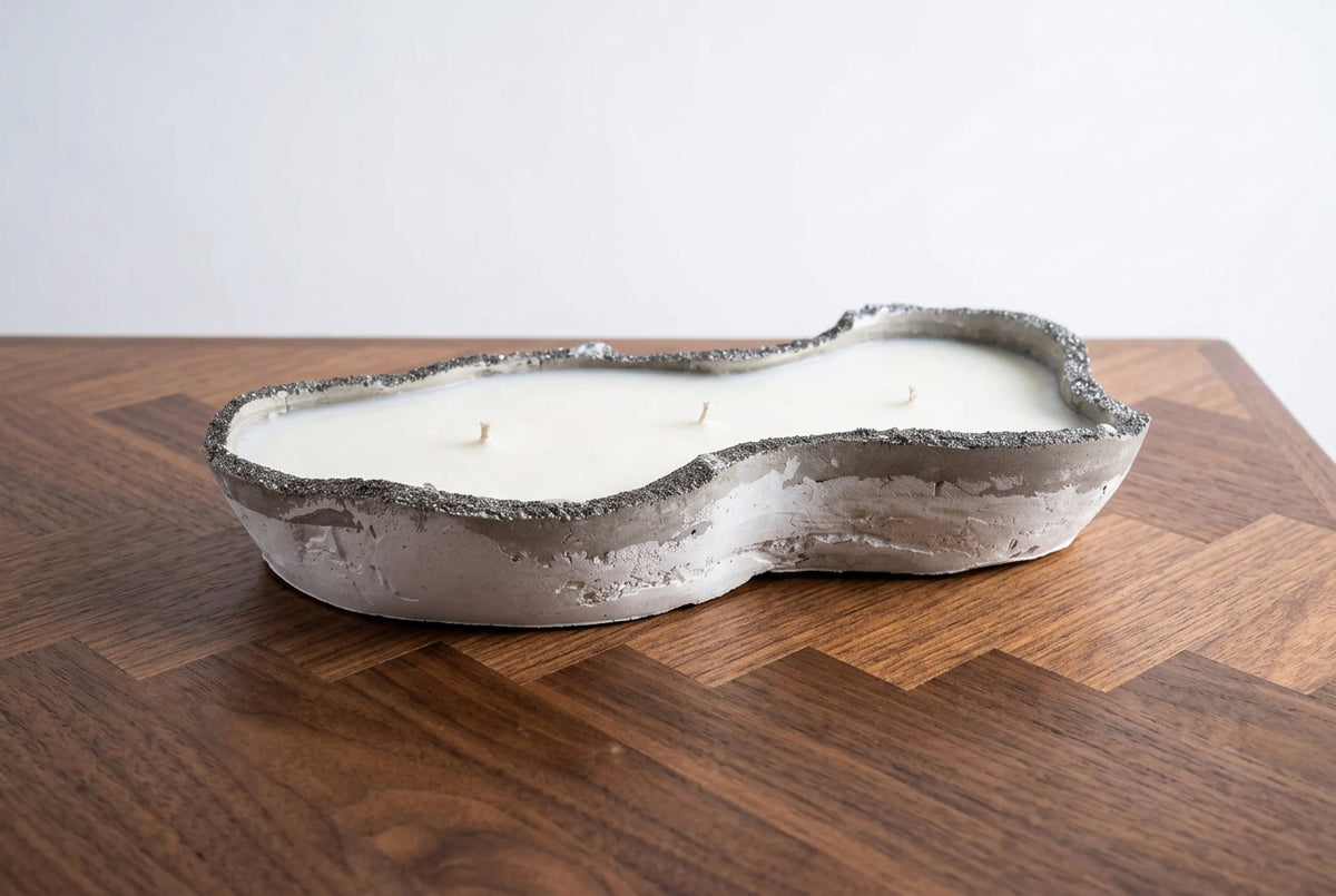 Delta Forms Collection | Luxury Coco-Soy Candles in Handcrafted Recycled Glass & Reusable Concrete Vessels