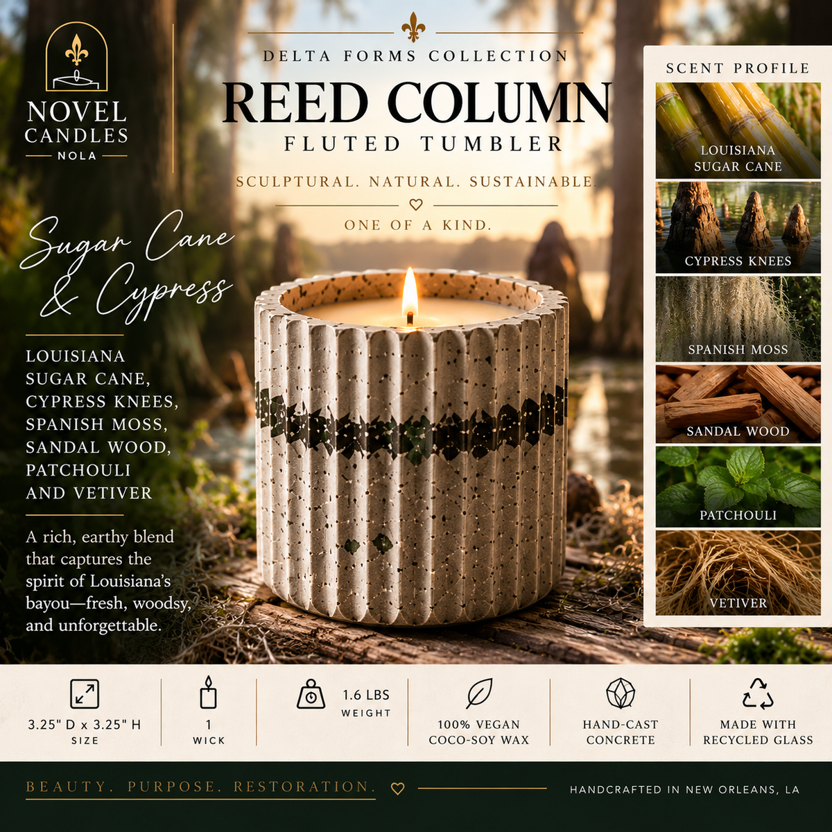 Delta Forms Collection | Luxury Coco-Soy Candles in Handcrafted Recycled Glass & Reusable Concrete Vessels