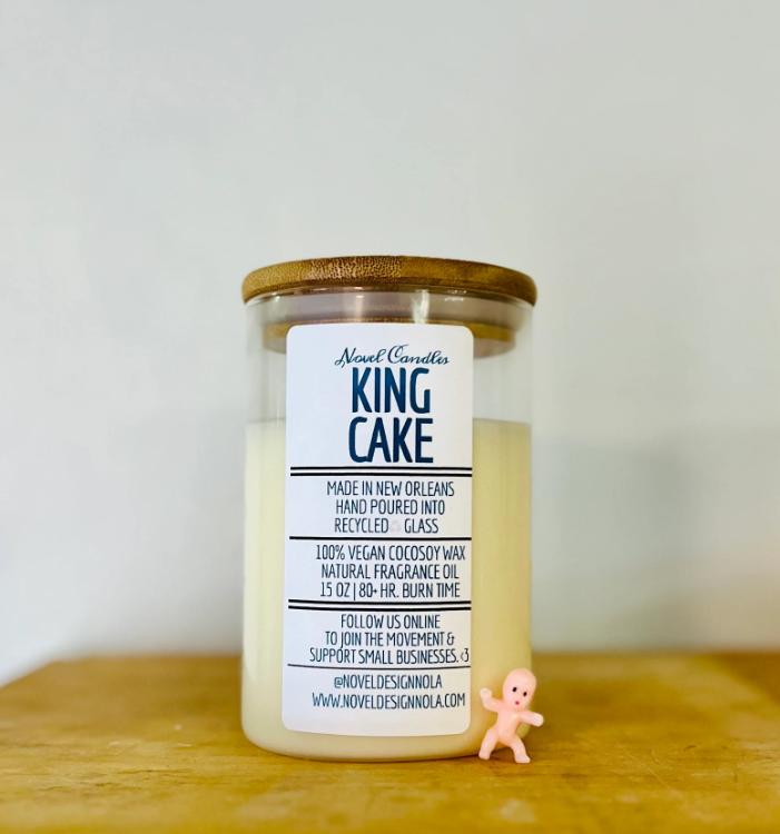 King Cake Candle – Mardi Gras Dessert Scent, Cinnamon Sugar Vanilla, New Orleans Gift, Purple Gold Green Candle with Baby Inside